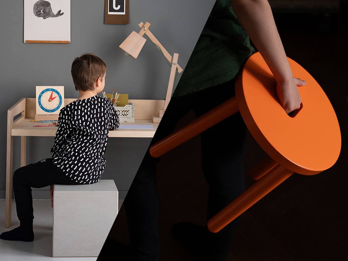 SET: Kinderschreibtisch YORI + KIHO Hocker