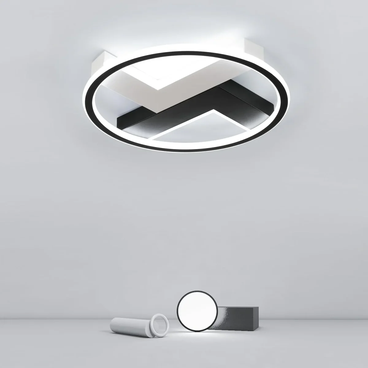 Moderne LED-Deckenleuchte, rund schwarz + weiß, 6500 K kaltweißes Licht, D40 x H6 cm, für Wohnzimmer, Schlafzimmer – Bild 2