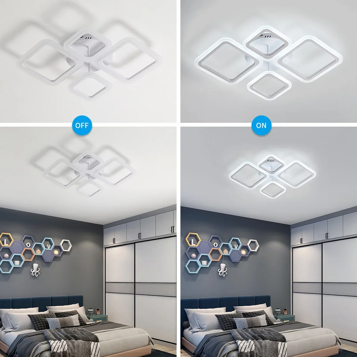 LED-Deckenleuchte, 48 W Acryl-Deckenleuchte, 70 cm Durchmesser, moderner quadratischer Deckenleuchter für Wohnzimmer und Schlafzimmer, Küche (kaltes Weiß 6500 K) – Bild 7