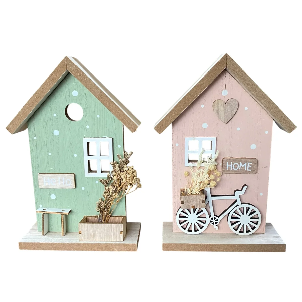 Formano Frühlingsdeko Haus Holz Mint Pink 20 cm