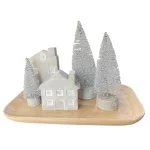 Formano Deko Holz Tablettset mit Bäumen und Haus 25 cm