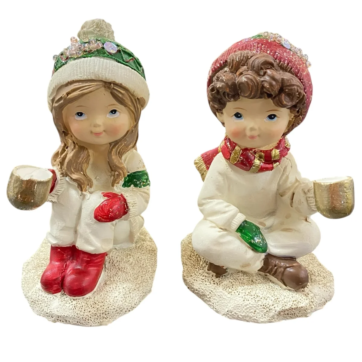 Formano Deko Winterkind Mädchen Junge Sitzend 9 cm