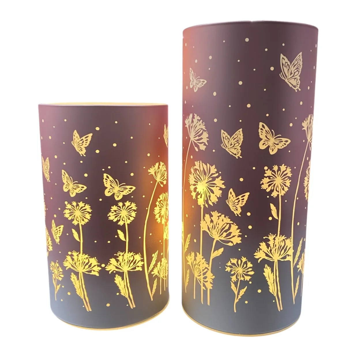 Formano LED Dekolicht Glas Rosa Blumen Schmetterlinge 15 cm 20 cm