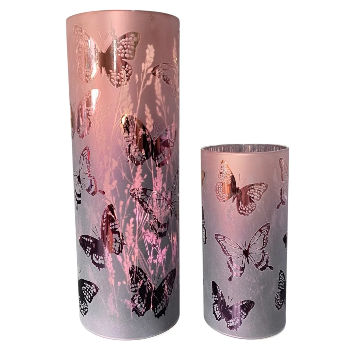 Formano LED Dekolicht Glas Rosa Blumen Schmetterlinge 15 cm 25 cm