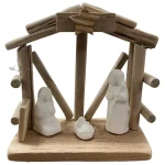 Gilde Deko Holz Krippe mit Dekofiguren Keramik 16 cm