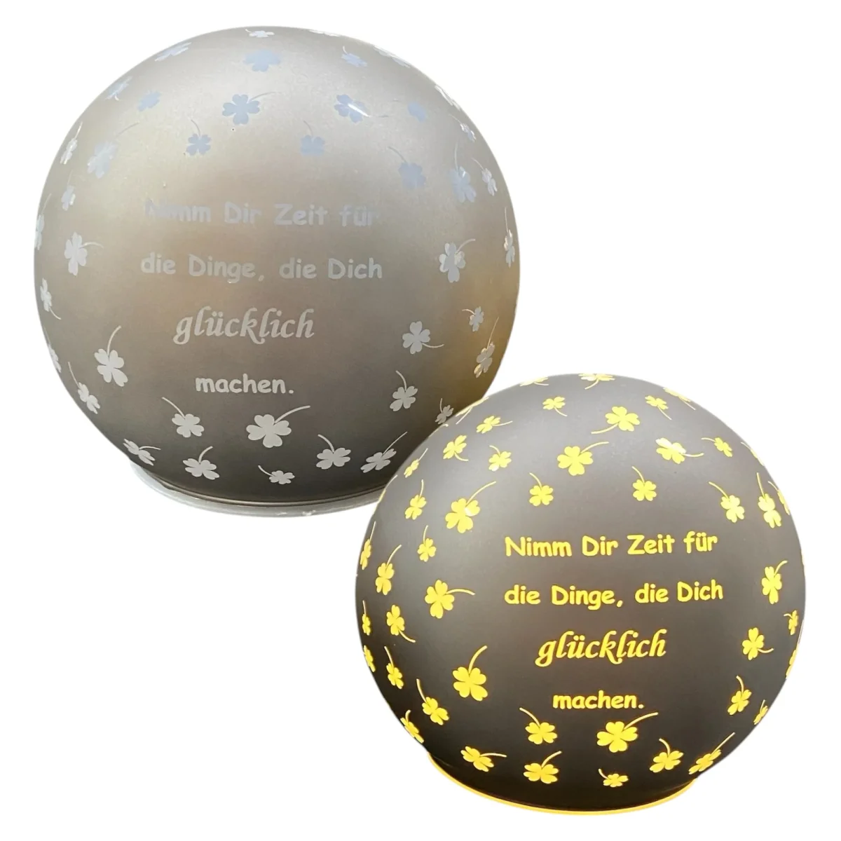 Formano LED Dekolicht Kugel Silber mit Spruch „Zeit nehmen“ 10 cm 12 cm
