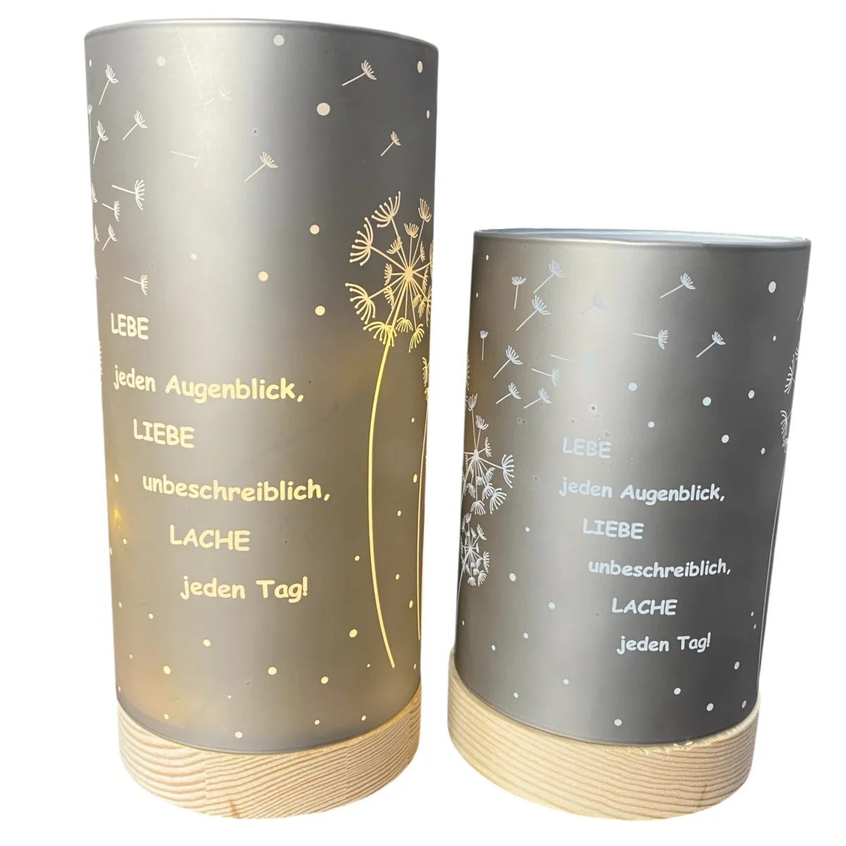 Formano LED Dekolicht Säule Silber mit Spruch „Lebe jeden Augenblick…“ 15 cm 20 cm