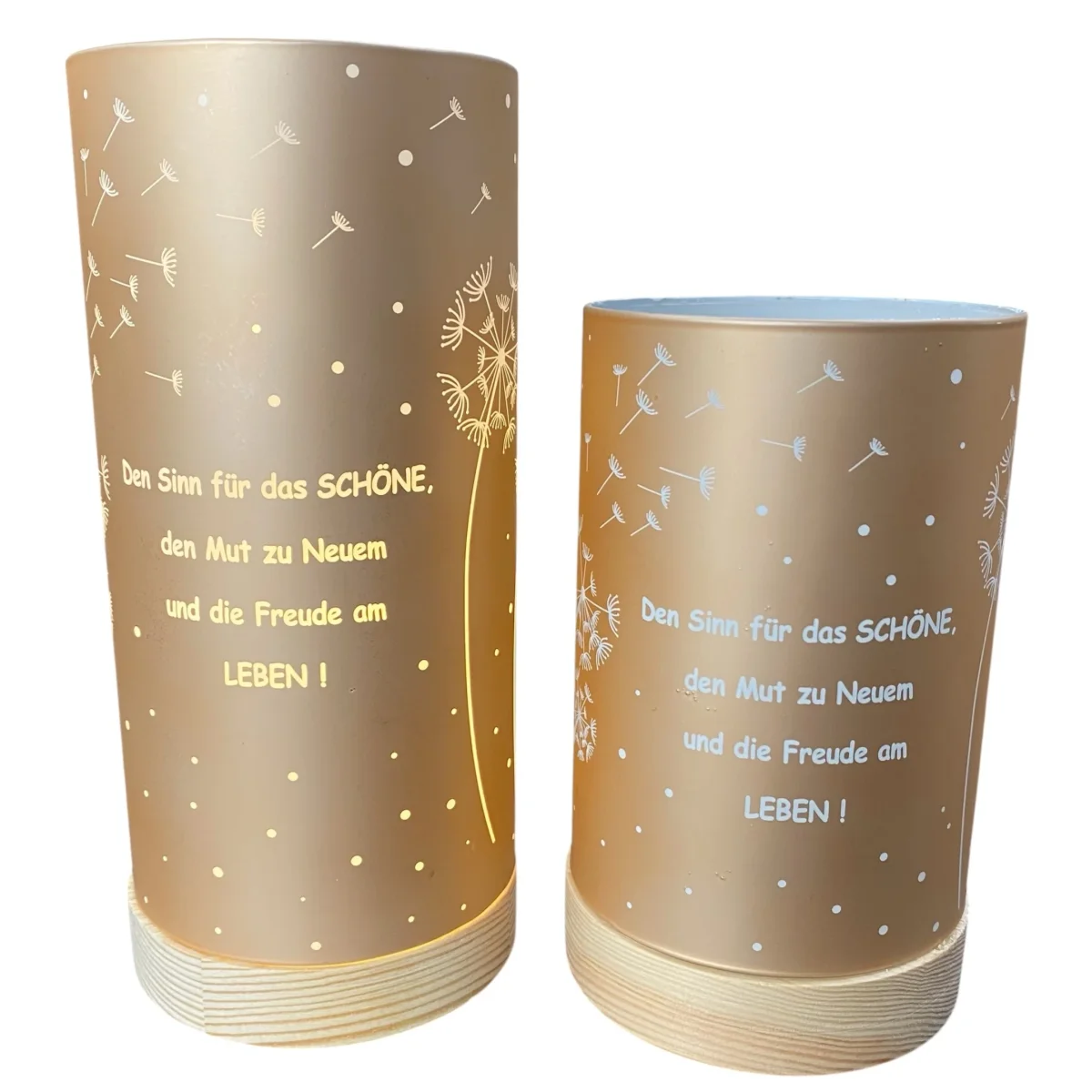 Formano LED Dekolicht Säule Lachsfarben mit Spruch „Den Sinn für das Schöne…“ 15 cm 20 cm