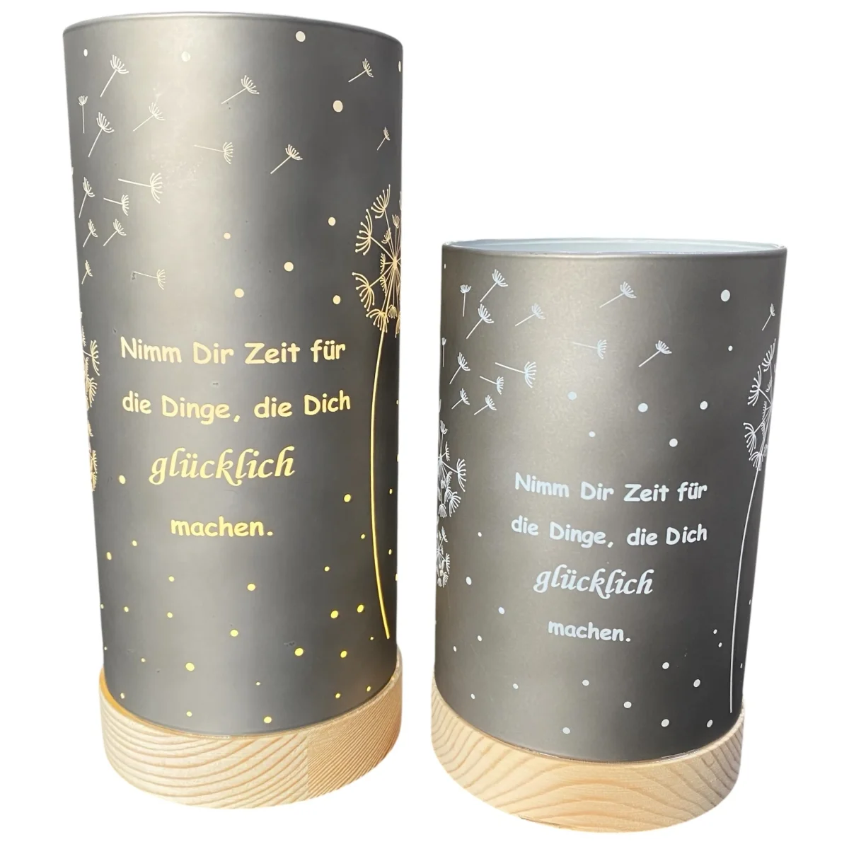Formano LED Dekolicht Säule Silber mit Spruch „Nimm dir die Zeit…“ 15 cm 20 cm