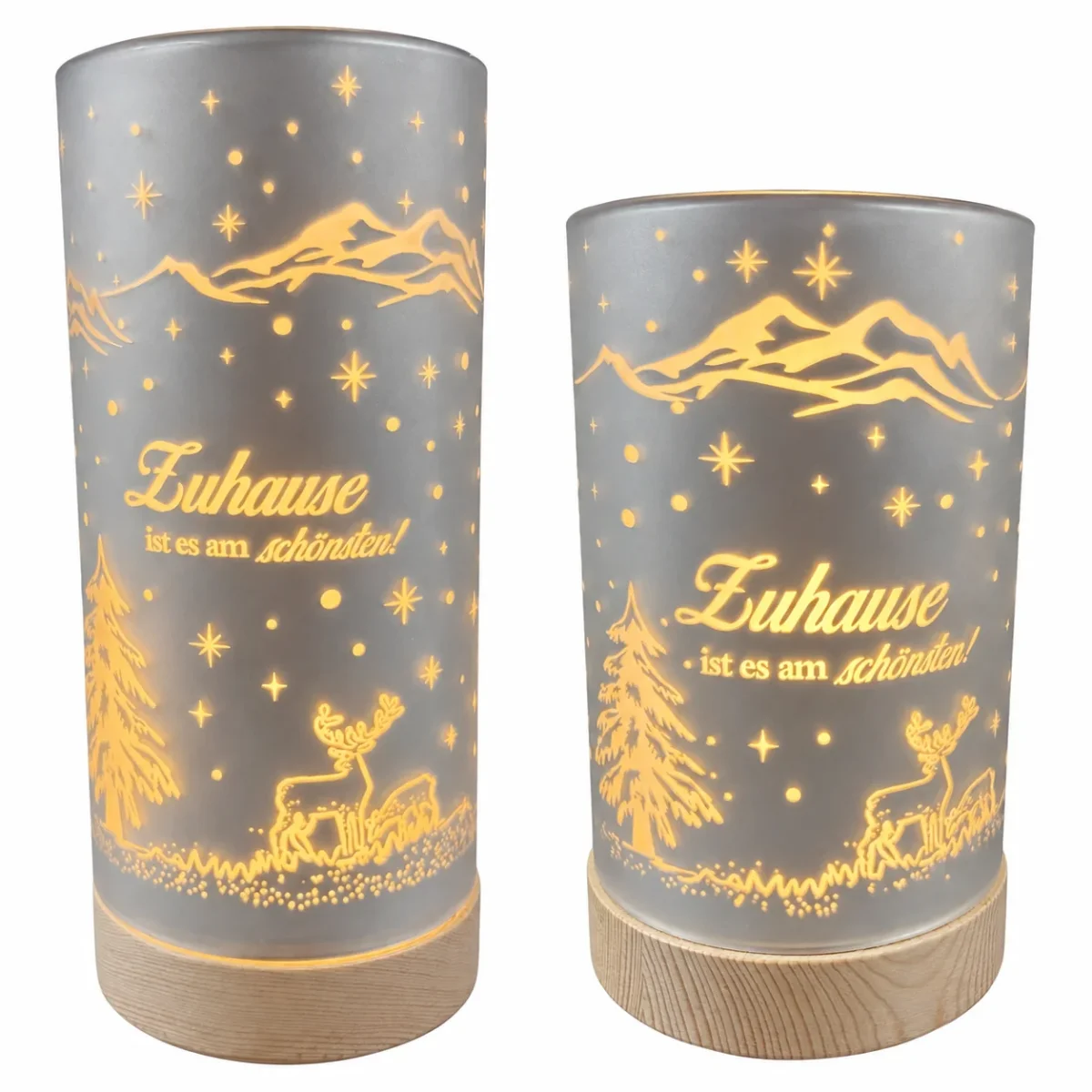 Formano LED Dekolicht Glas Silber mit Motiv & Spruch „Zu Hause am Schönsten“ 15 cm 20 cm