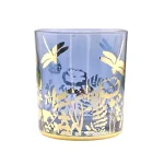 Formano Teelichthalter Glas Blau Gold Pflanzen Libellen 8 cm