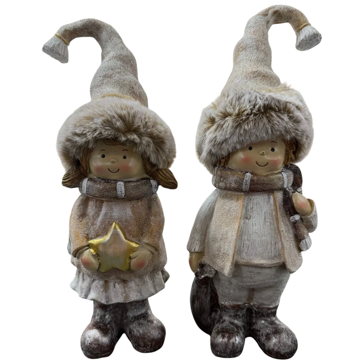 Formano Dekofigur Winterkind Junge (27 cm) & Mädchen (26,5 cm) mit Fellmütze