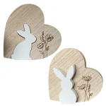 Gilde Deko Holz Herz mit Osterhase Blumen 15 cm