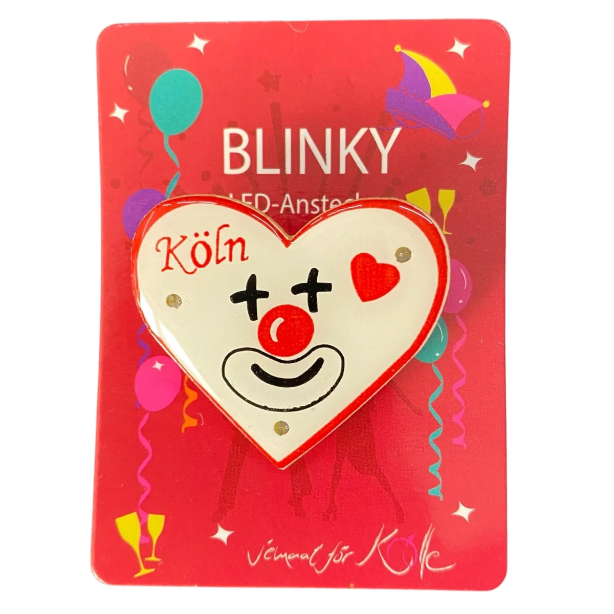 Karneval Ansteckbutton Karnevalspins Blinky Herz Weiß Clown 3,5 cm