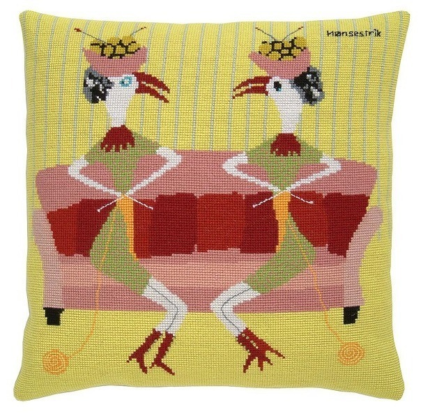 Kissen: Strickende Hühner