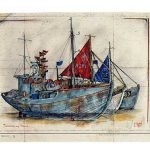 Postkarte: Fischerboote am Strand