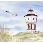 Postkarte: Wasserturm mit Dünen