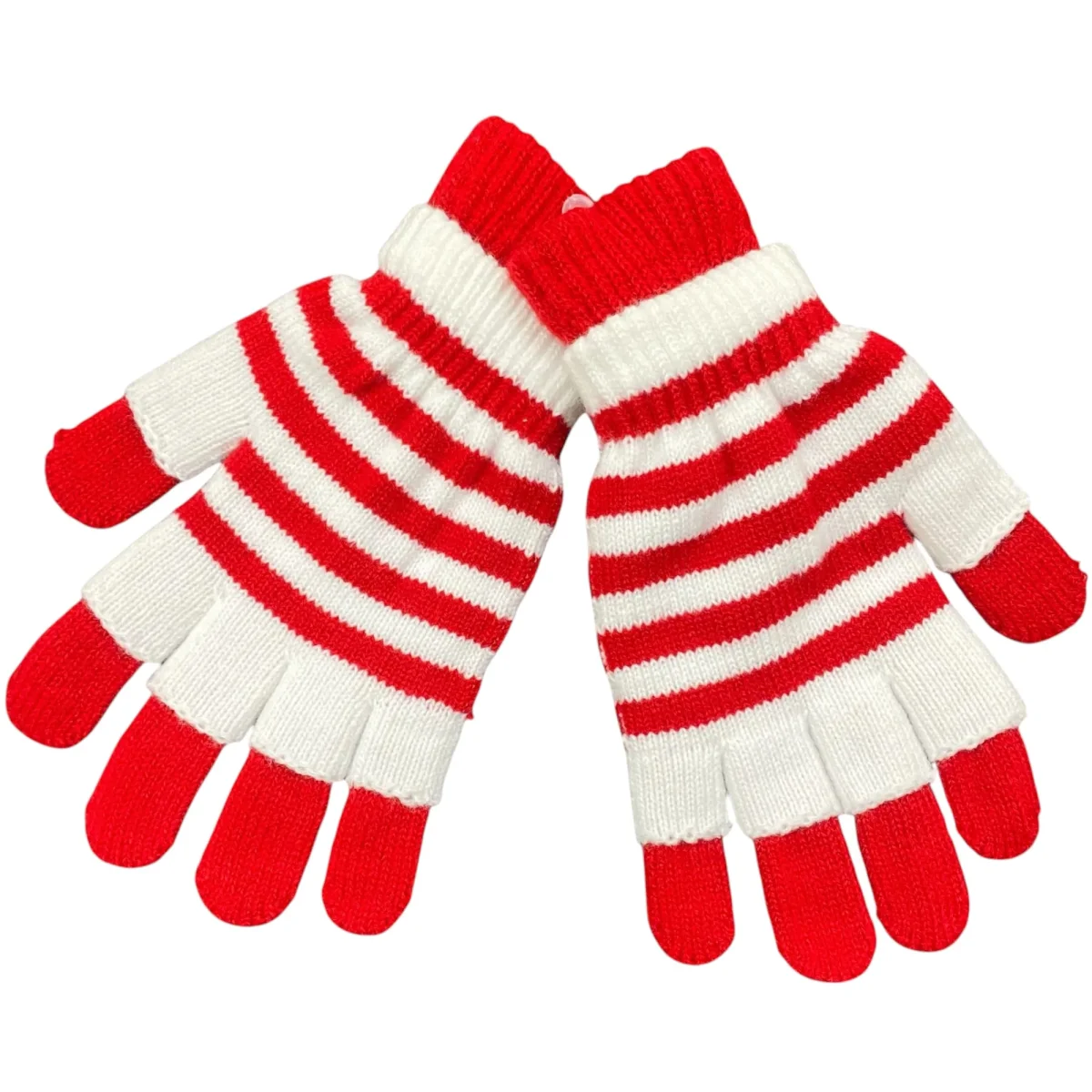 Karneval Ringel Handschuh Strick Rot Weiß