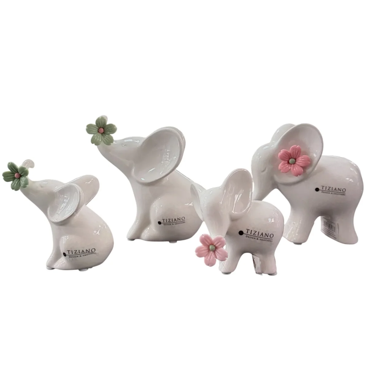 Tiziano Deko Keramik Elefant Leon mit Blüte 8 cm 12 cm
