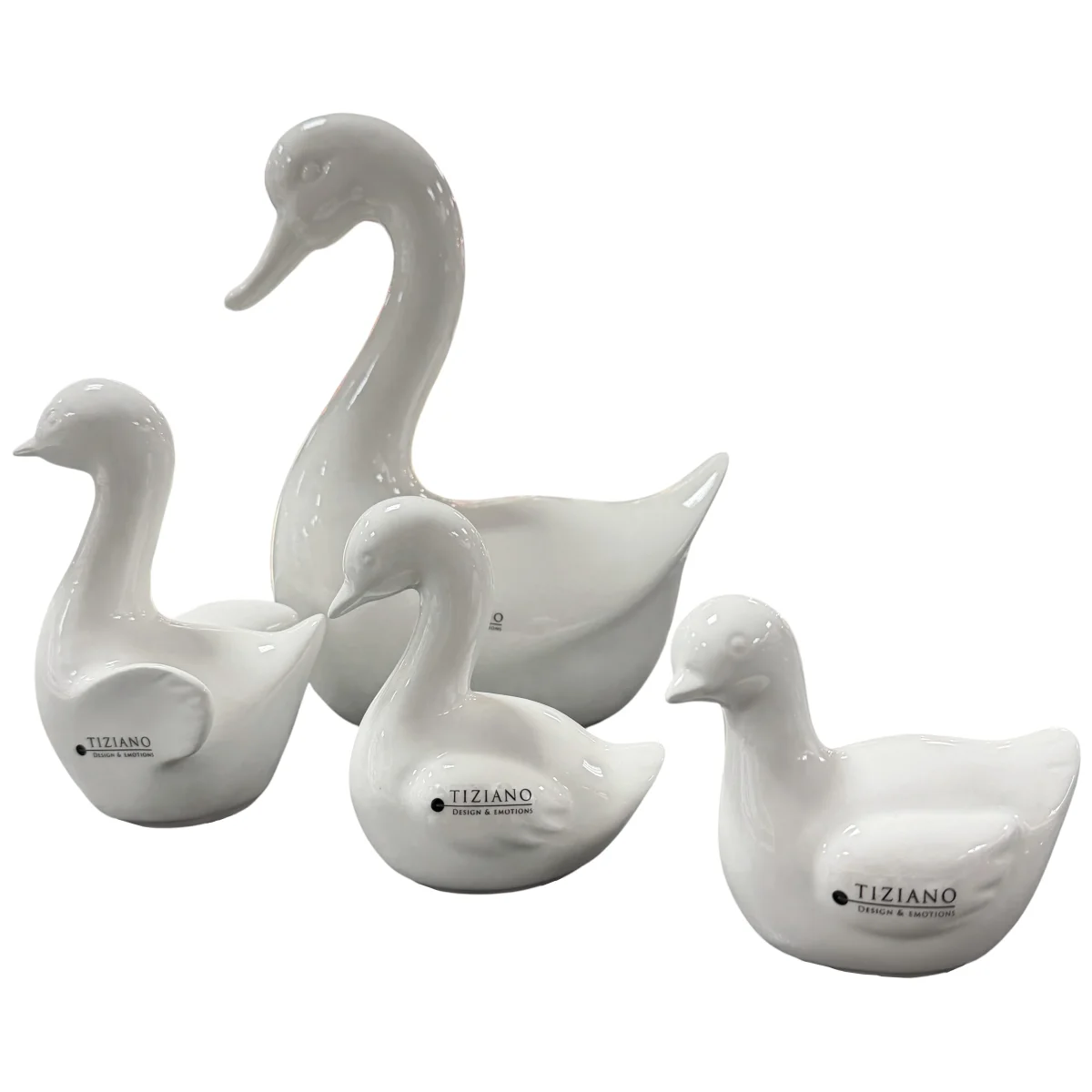 Tiziano Keramik Deko Gans Papina Mutter (25 cm) & Kinder (9 cm, 11 cm & 14,5 cm)