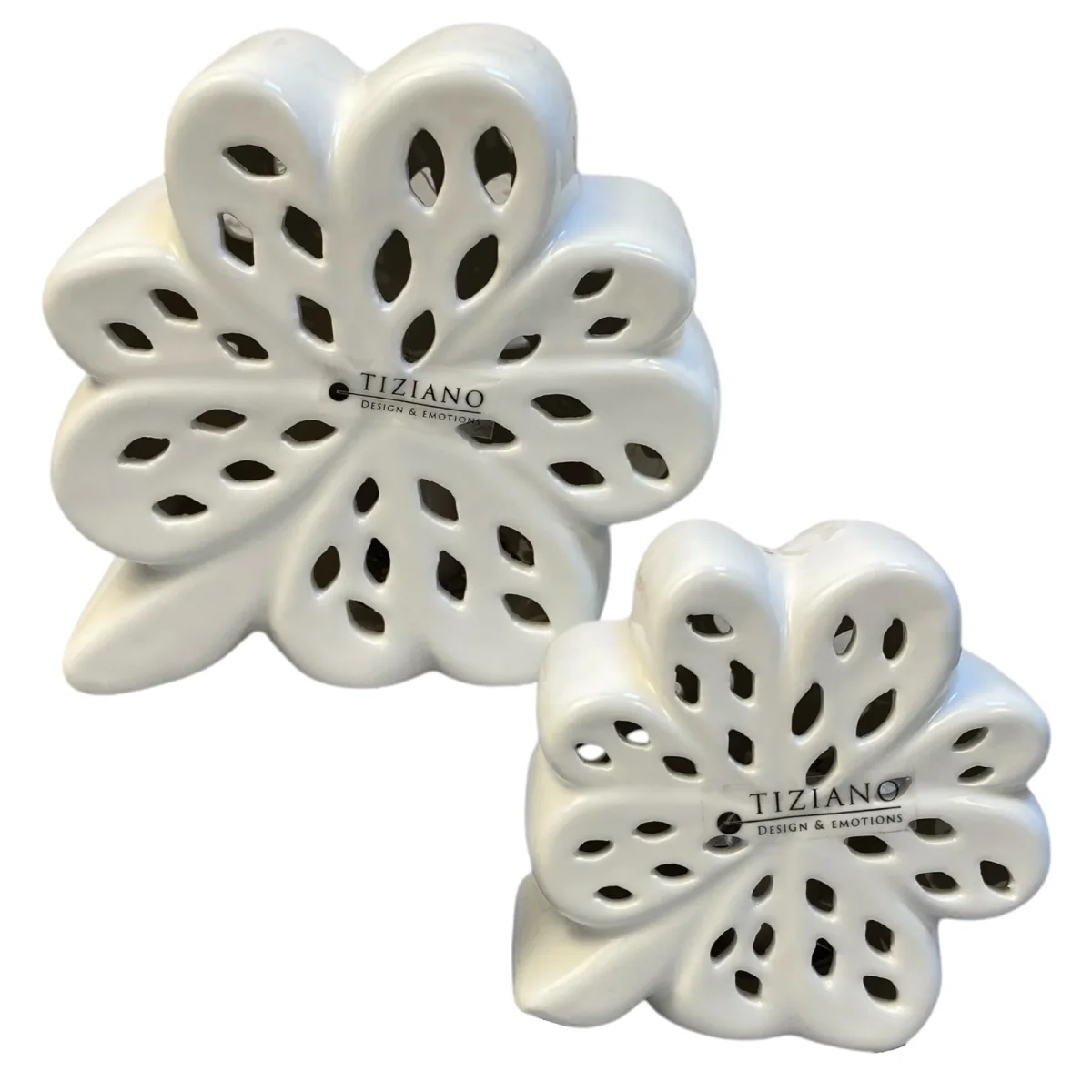 Tiziano LED Deko Keramik Glücksblatt Alegra mit Timer 10 cm 15 cm