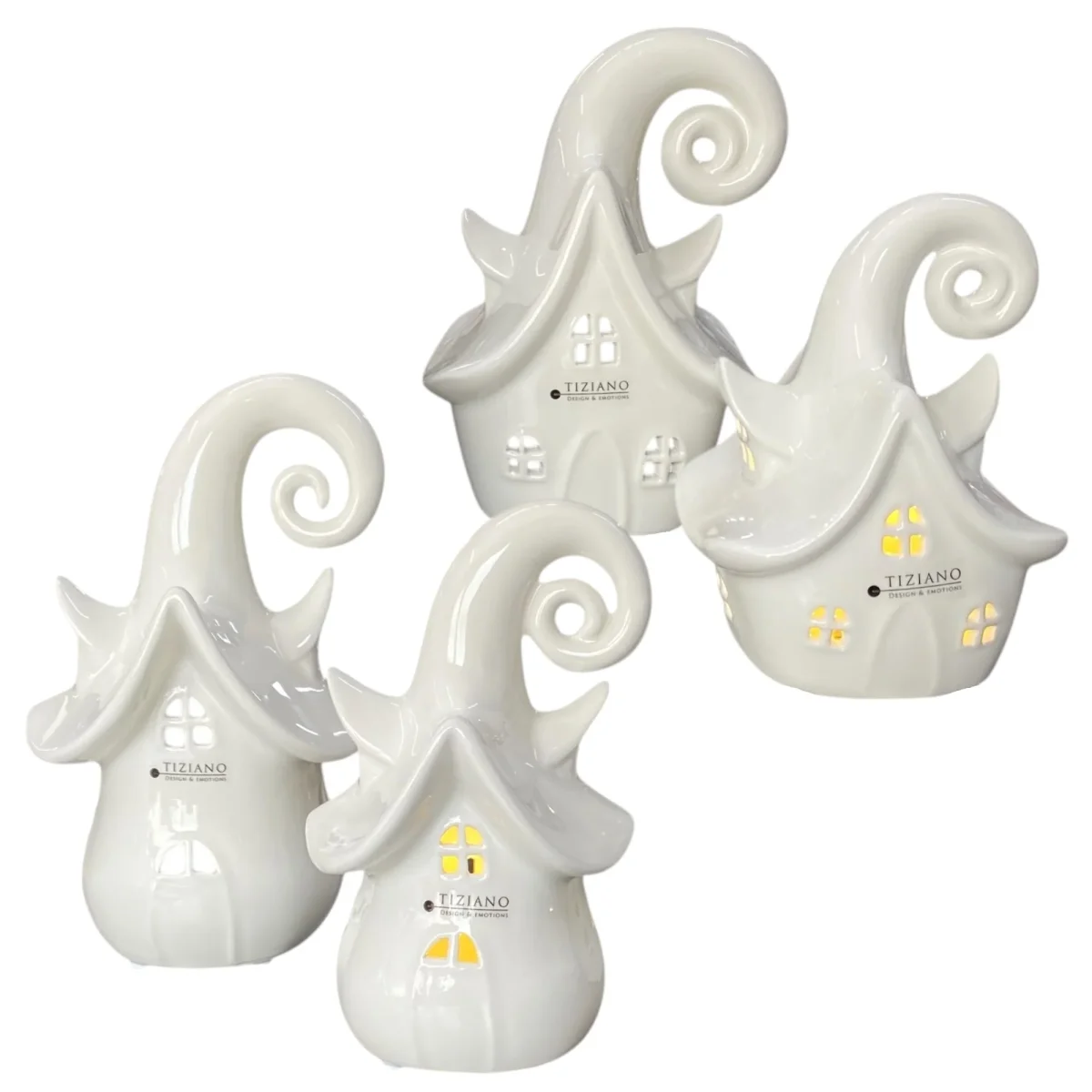 Tiziano LED Keramik Deko Haus Avalon mit Timer flach (15 cm 18 cm) & hoch (19 cm 23 cm)