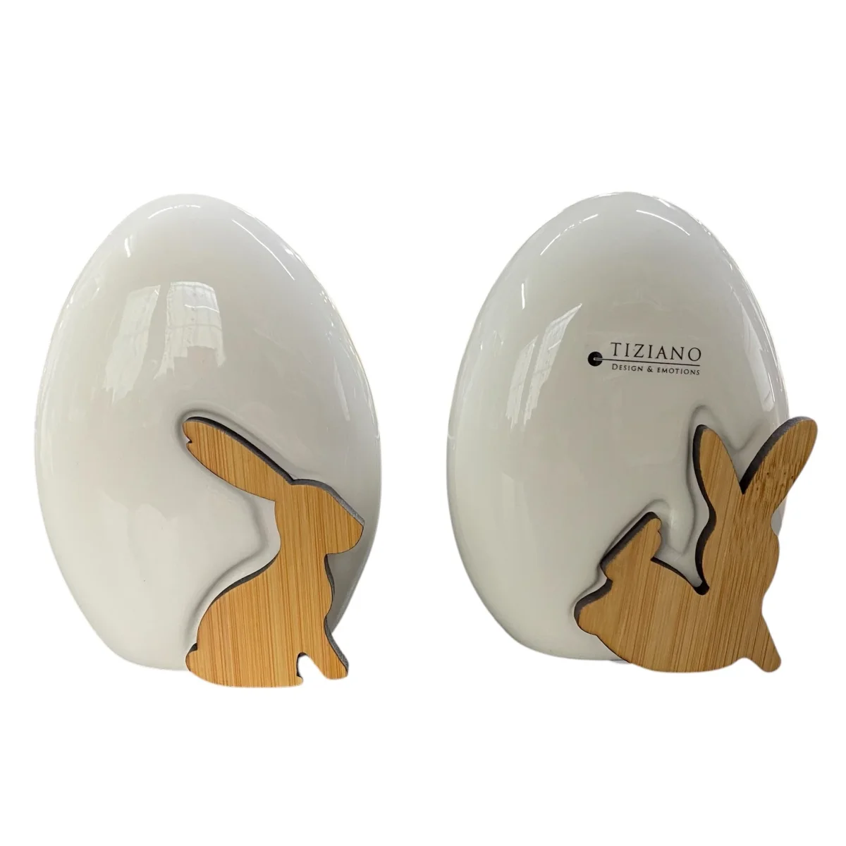 Tiziano Deko Keramik Ei Staffalo mit Hase Holz 12 cm