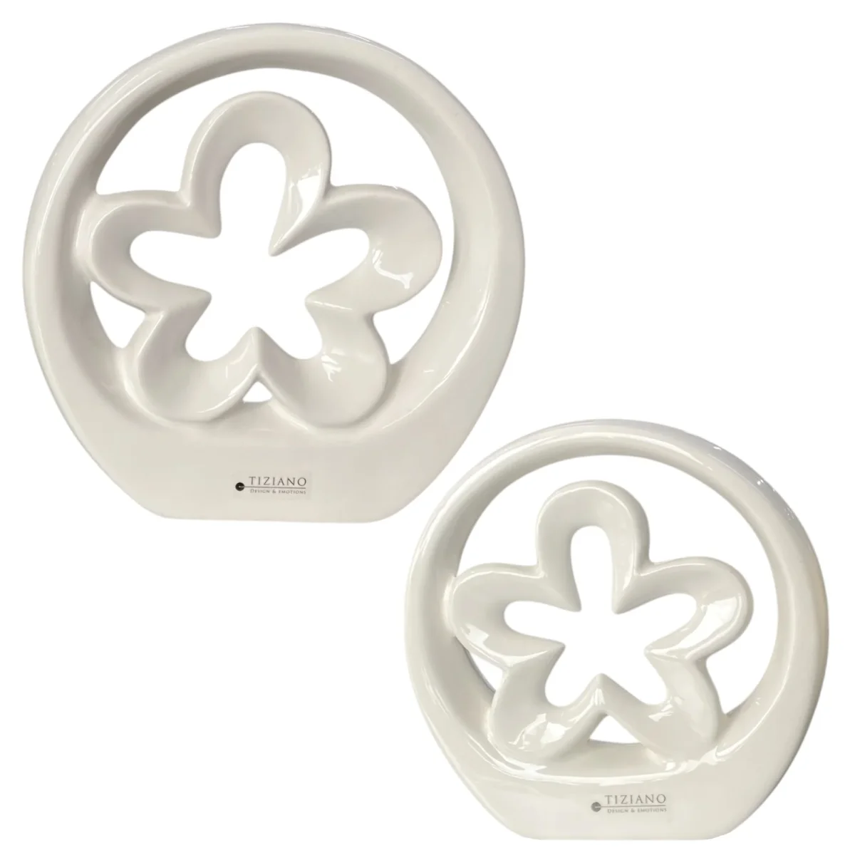 Tiziano LED Keramik Deko Blume Alisa im Ring mit Timer 16,5 cm 21 cm