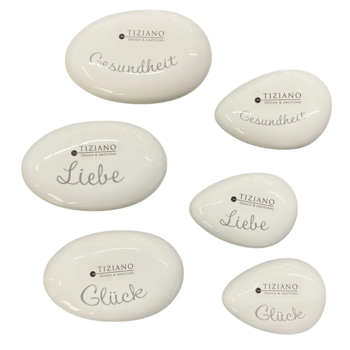 Tiziano Deko Keramik Glücksstein Corva mit Spruch Liebe Glück Gesundheit 7,5 cm 10 cm