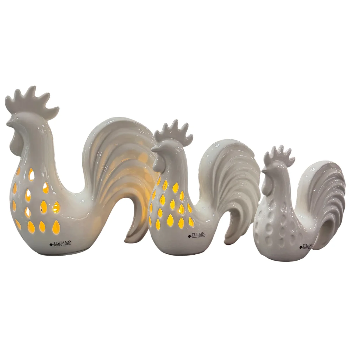 Tiziano LED Keramik Deko Hahn Ricco mit Timer Funktion 16 cm 20 cm 24 cm
