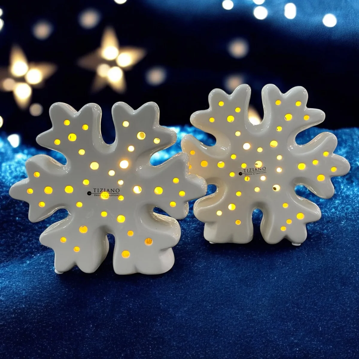 Tiziano LED Deko Keramik Schneeflocke Fiocco mit Timer 15 cm 17 cm – Bild 3